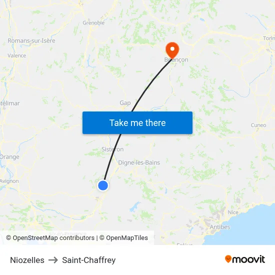 Niozelles to Saint-Chaffrey map