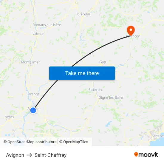 Avignon to Saint-Chaffrey map