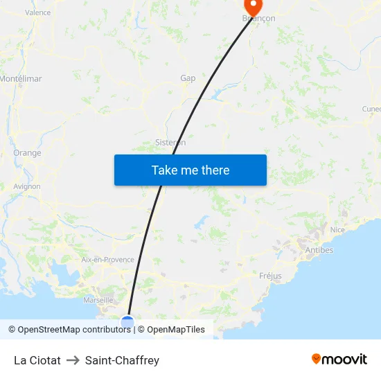La Ciotat to Saint-Chaffrey map