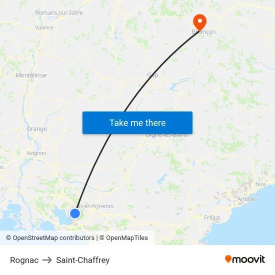 Rognac to Saint-Chaffrey map
