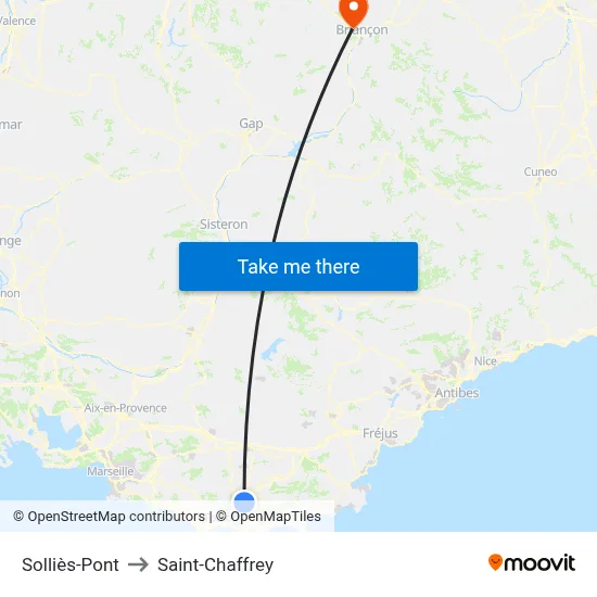 Solliès-Pont to Saint-Chaffrey map
