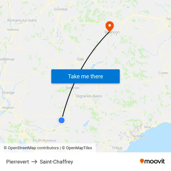 Pierrevert to Saint-Chaffrey map
