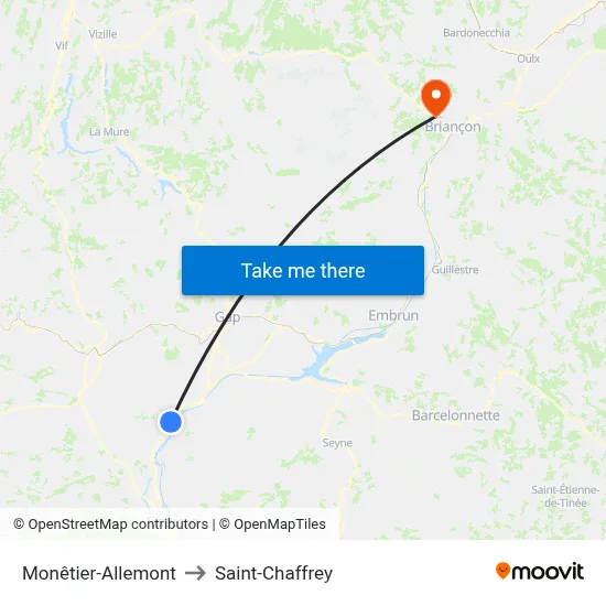 Monêtier-Allemont to Saint-Chaffrey map