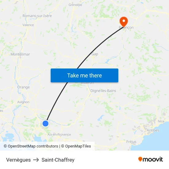 Vernègues to Saint-Chaffrey map