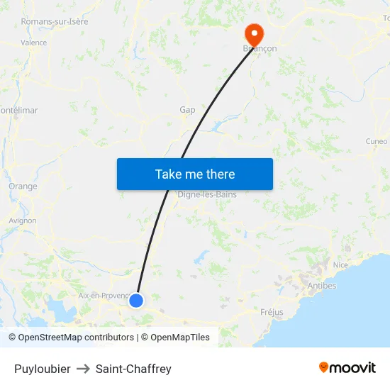 Puyloubier to Saint-Chaffrey map