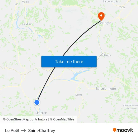 Le Poët to Saint-Chaffrey map