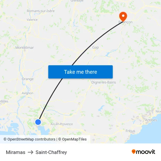 Miramas to Saint-Chaffrey map
