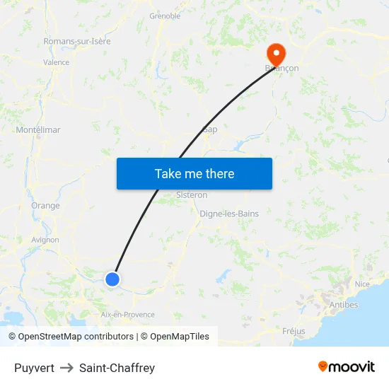 Puyvert to Saint-Chaffrey map