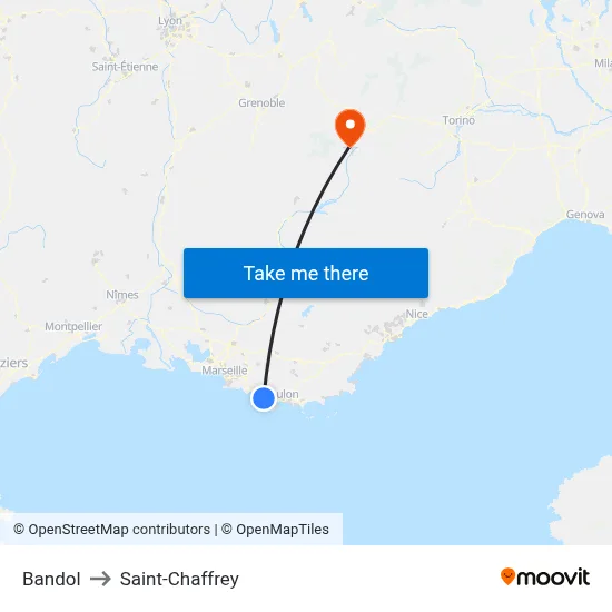 Bandol to Saint-Chaffrey map