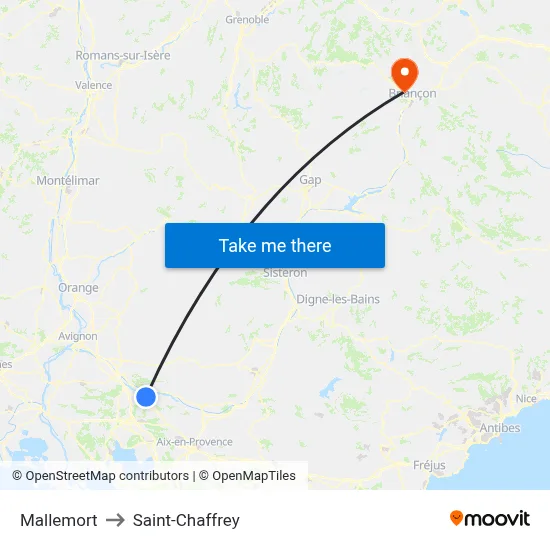 Mallemort to Saint-Chaffrey map