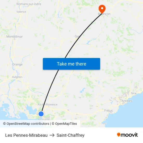 Les Pennes-Mirabeau to Saint-Chaffrey map