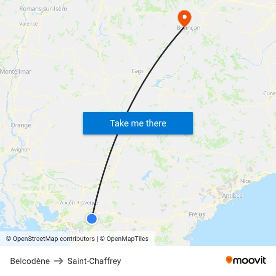 Belcodène to Saint-Chaffrey map