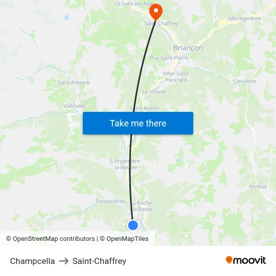 Champcella to Saint-Chaffrey map