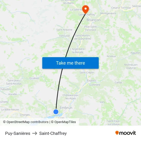 Puy-Sanières to Saint-Chaffrey map