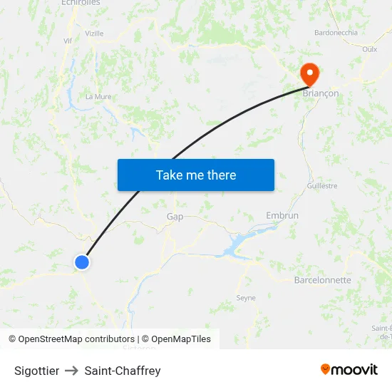 Sigottier to Saint-Chaffrey map