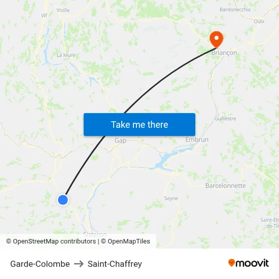 Garde-Colombe to Saint-Chaffrey map