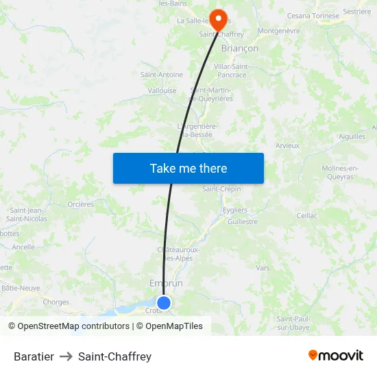 Baratier to Saint-Chaffrey map