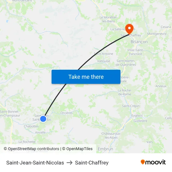 Saint-Jean-Saint-Nicolas to Saint-Chaffrey map