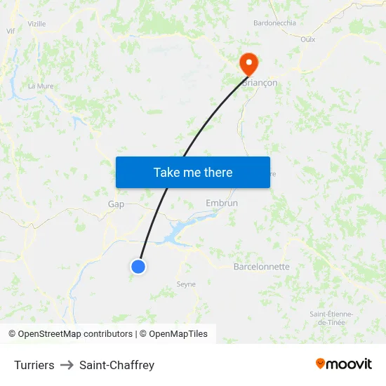 Turriers to Saint-Chaffrey map