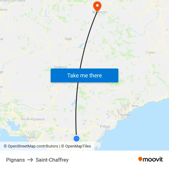 Pignans to Saint-Chaffrey map