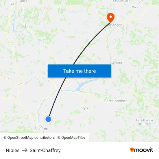 Nibles to Saint-Chaffrey map