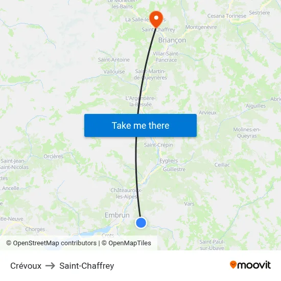 Crévoux to Saint-Chaffrey map