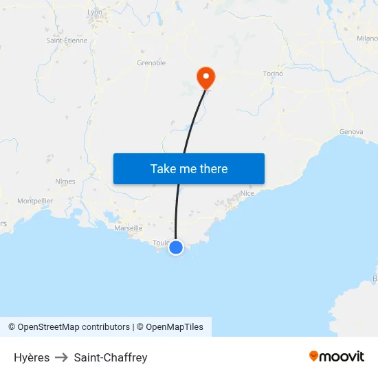 Hyères to Saint-Chaffrey map