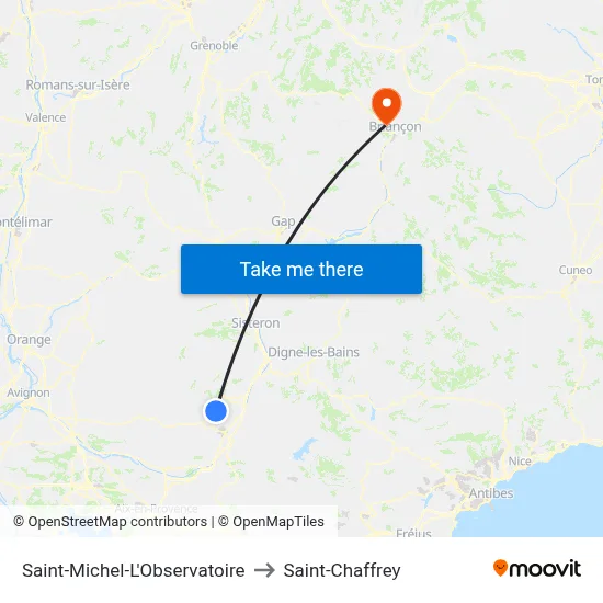 Saint-Michel-L'Observatoire to Saint-Chaffrey map