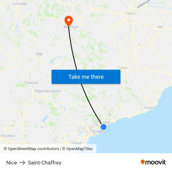 Nice to Saint-Chaffrey map