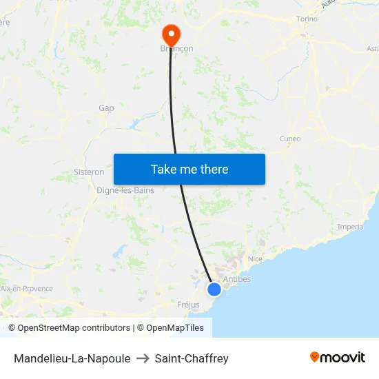 Mandelieu-La-Napoule to Saint-Chaffrey map