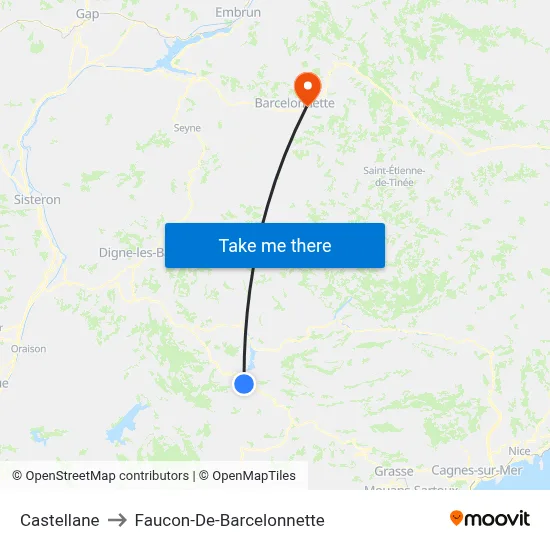Castellane to Faucon-De-Barcelonnette map