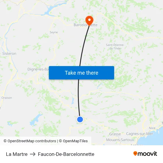 La Martre to Faucon-De-Barcelonnette map