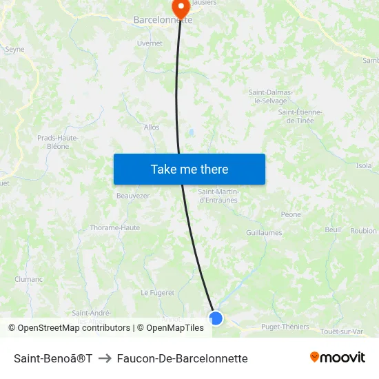 Saint-Benoã®T to Faucon-De-Barcelonnette map