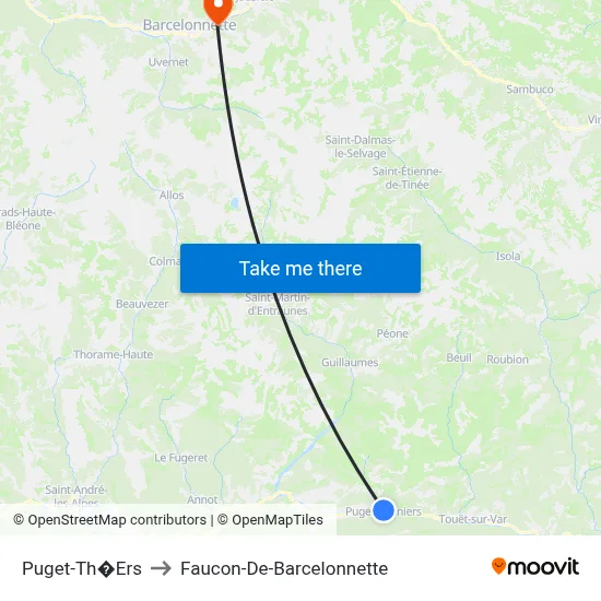 Puget-Th�Ers to Faucon-De-Barcelonnette map