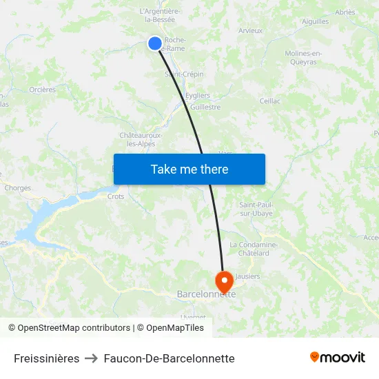 Freissinières to Faucon-De-Barcelonnette map