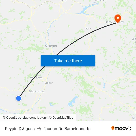 Peypin-D'Aigues to Faucon-De-Barcelonnette map