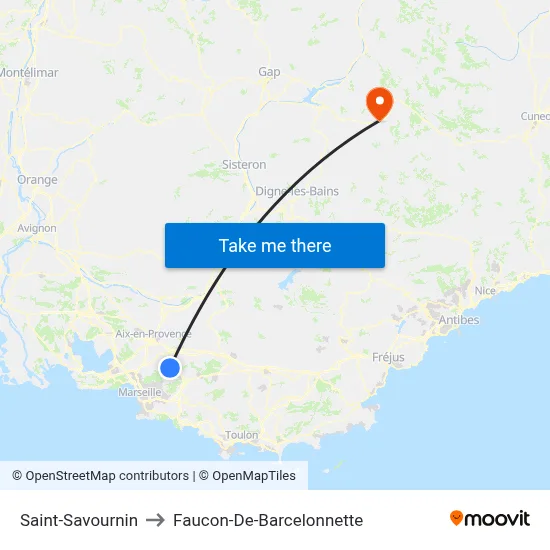 Saint-Savournin to Faucon-De-Barcelonnette map