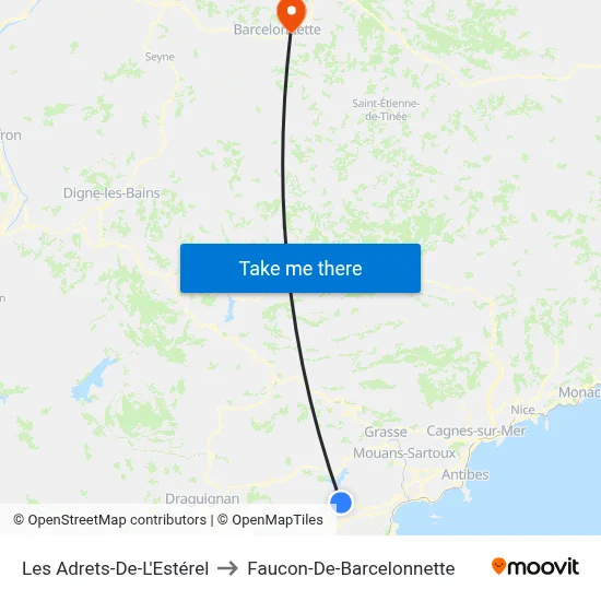 Les Adrets-De-L'Estérel to Faucon-De-Barcelonnette map