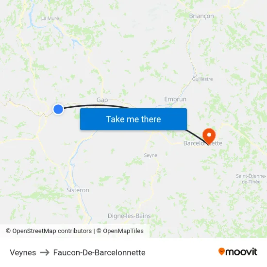 Veynes to Faucon-De-Barcelonnette map