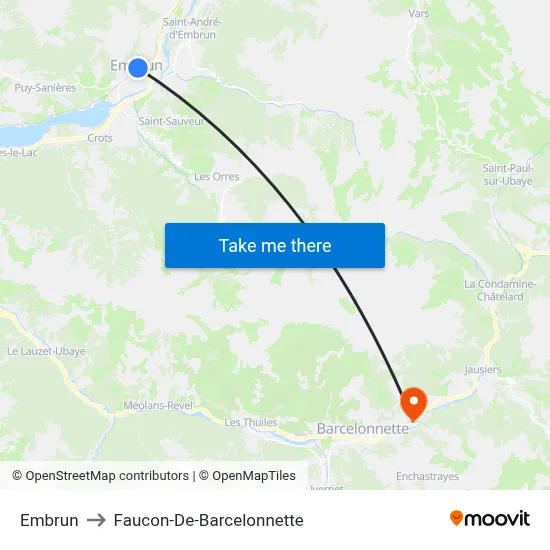 Embrun to Faucon-De-Barcelonnette map