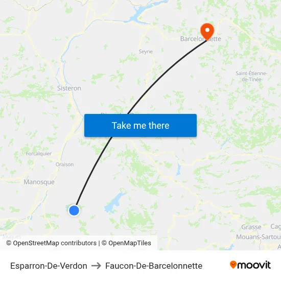 Esparron-De-Verdon to Faucon-De-Barcelonnette map