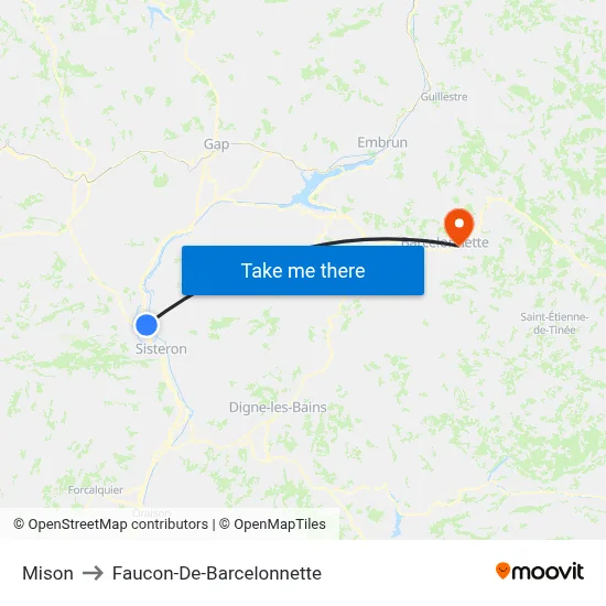 Mison to Faucon-De-Barcelonnette map