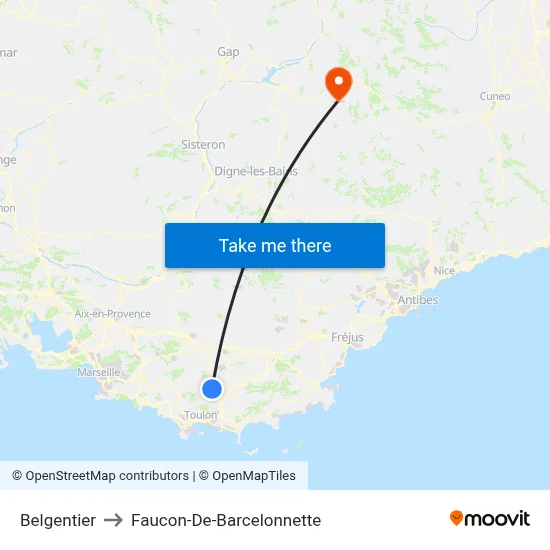 Belgentier to Faucon-De-Barcelonnette map