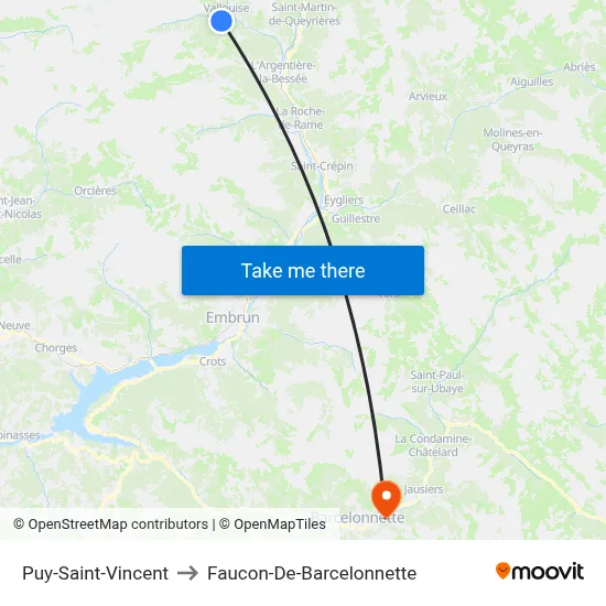 Puy-Saint-Vincent to Faucon-De-Barcelonnette map
