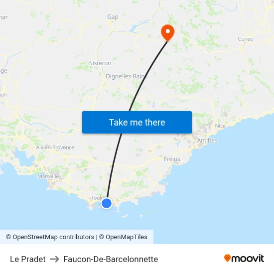 Le Pradet to Faucon-De-Barcelonnette map
