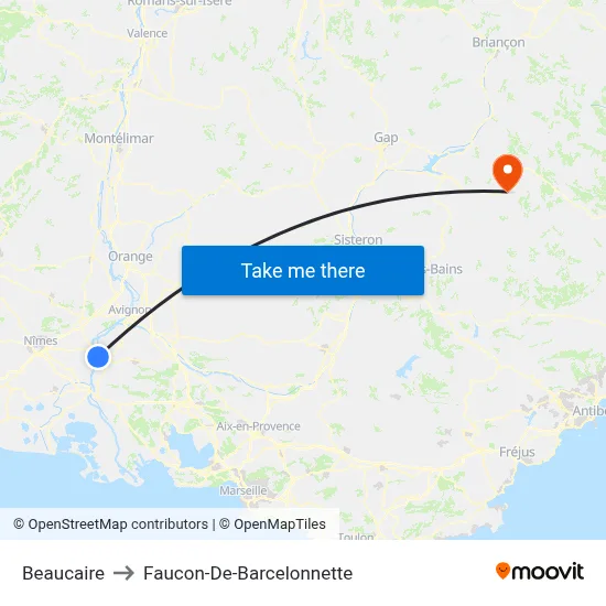 Beaucaire to Faucon-De-Barcelonnette map