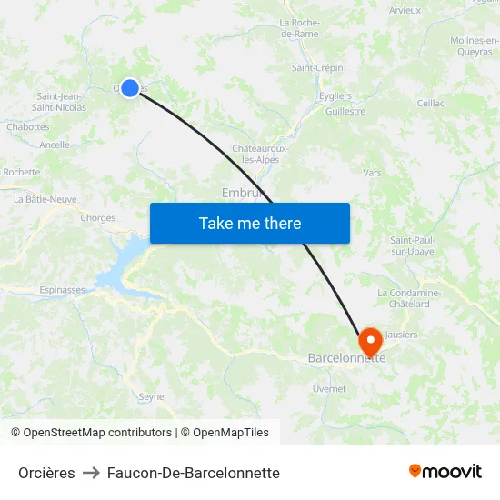 Orcières to Faucon-De-Barcelonnette map