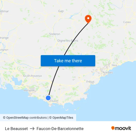 Le Beausset to Faucon-De-Barcelonnette map