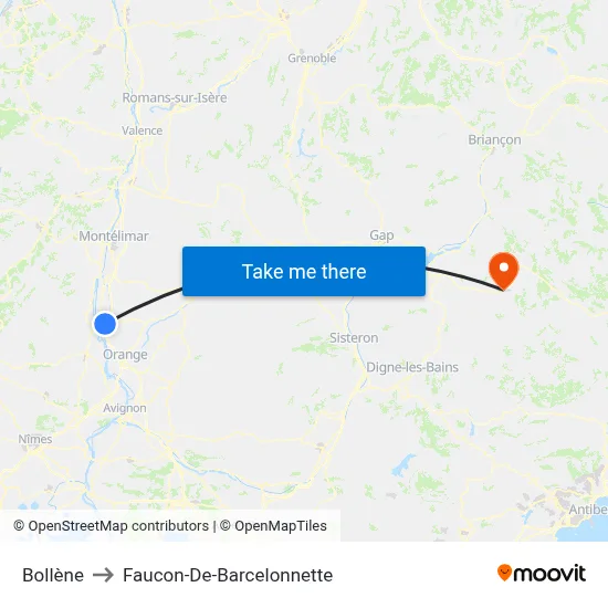 Bollène to Faucon-De-Barcelonnette map