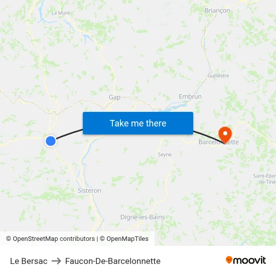 Le Bersac to Faucon-De-Barcelonnette map